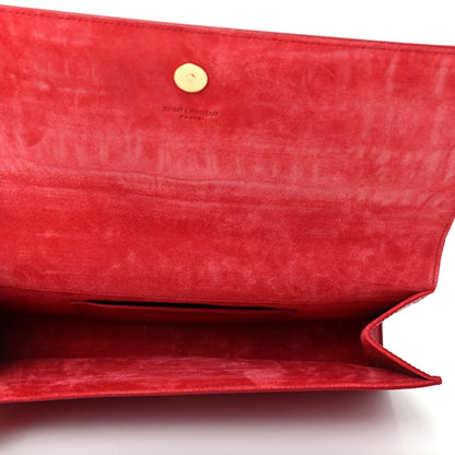 Saint Laurent Calfskin Crocodile Embossed Classic Monogram Cassandre Clutch Red 5 of 7