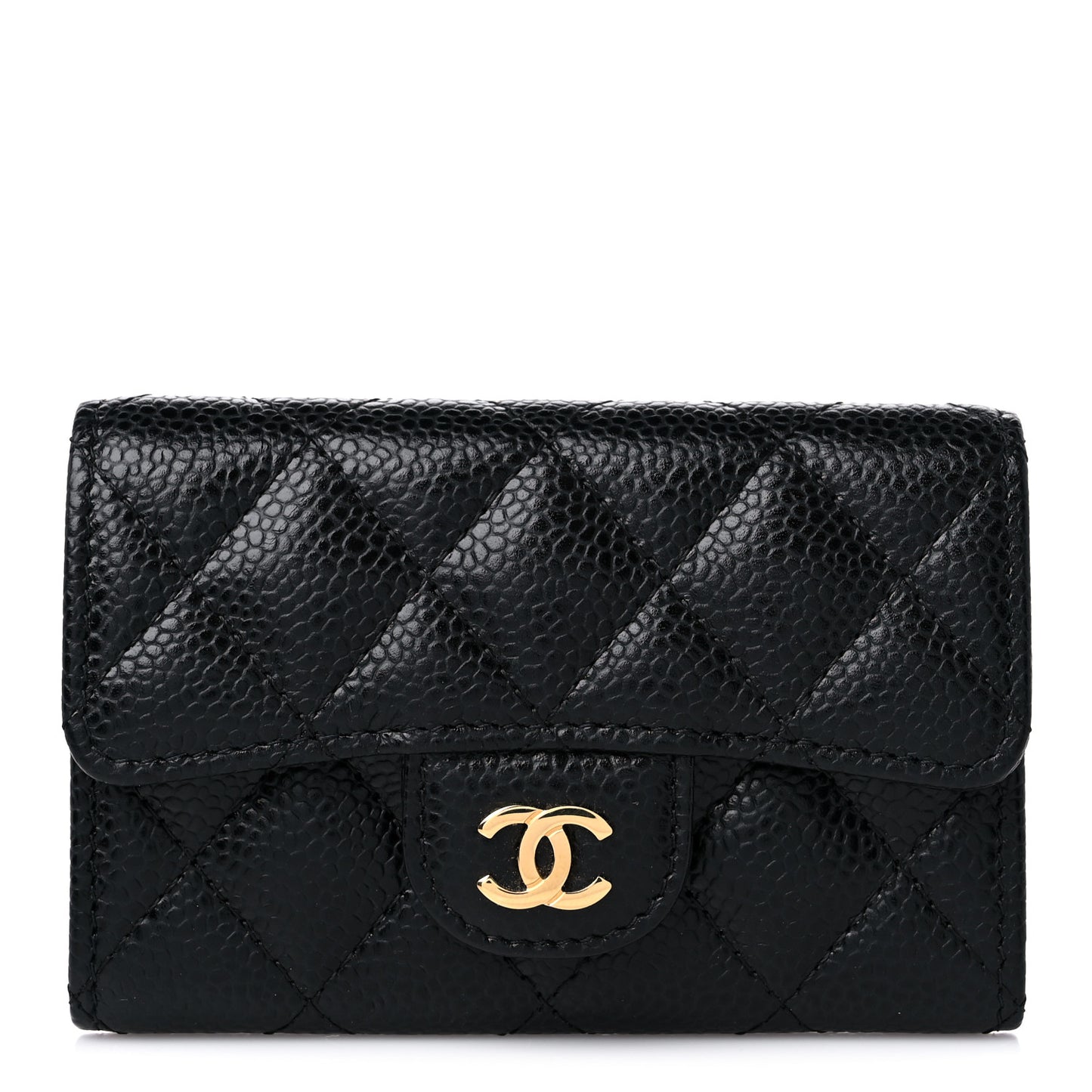 Caviar Quilted Flap Card Holder Black