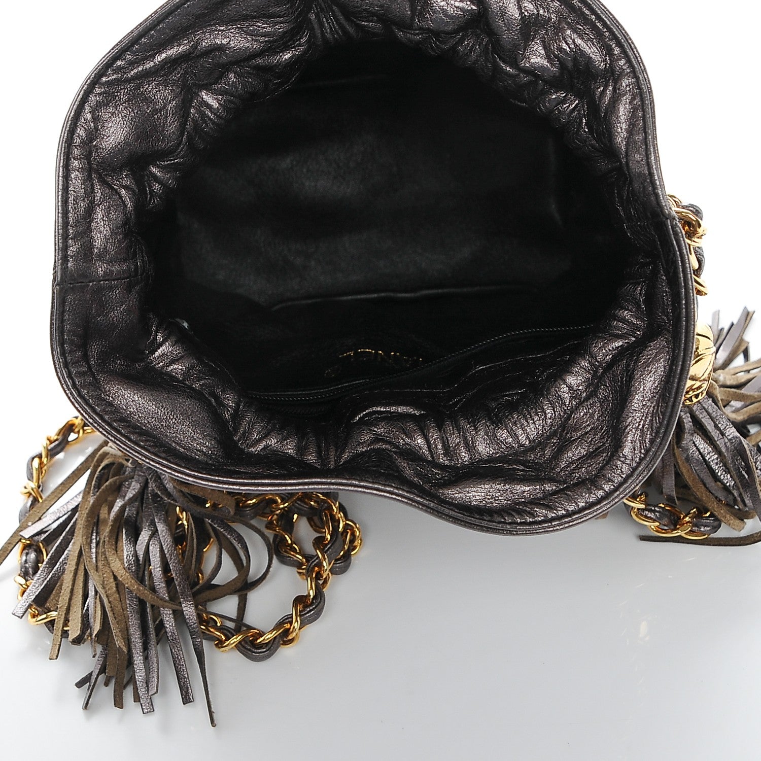 Chanel Metallic Lambskin Drawstring Pouch Bag Dark Silver 5 of 8