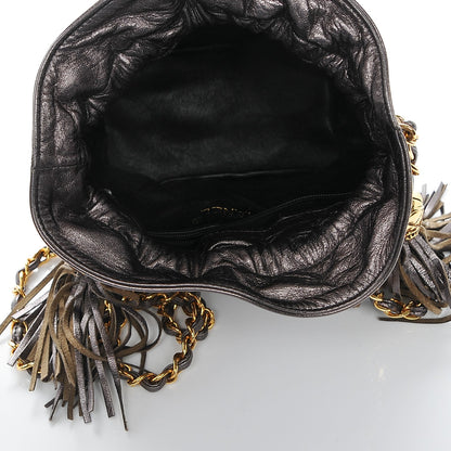Chanel Metallic Lambskin Drawstring Pouch Bag Dark Silver 5 of 8