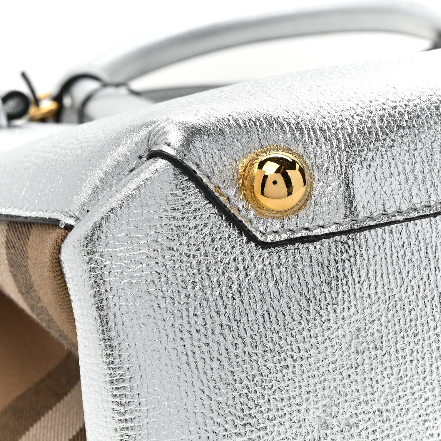 Burberry Metallic Grainy Calfskin House Check Medium Banner Tote Silver 14 of 14