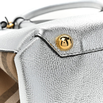 Burberry Metallic Grainy Calfskin House Check Medium Banner Tote Silver 14 of 14