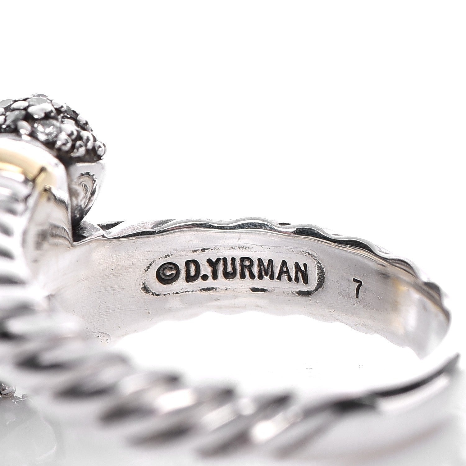 David Yurman Sterling Silver 18K Yellow Gold Diamond Cable Ring 54 7 5 of 7