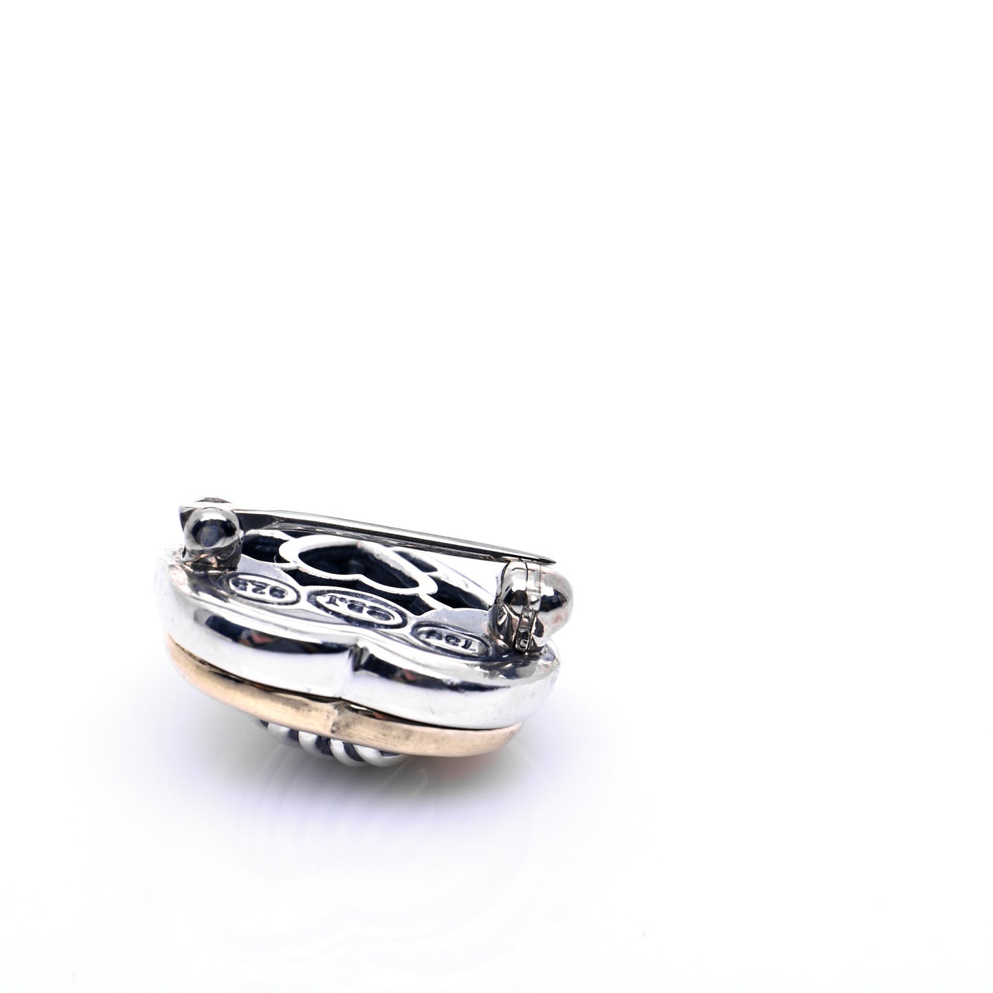 Sterling Silver 18K Yellow Gold Diamond Heart Brooch Pin
