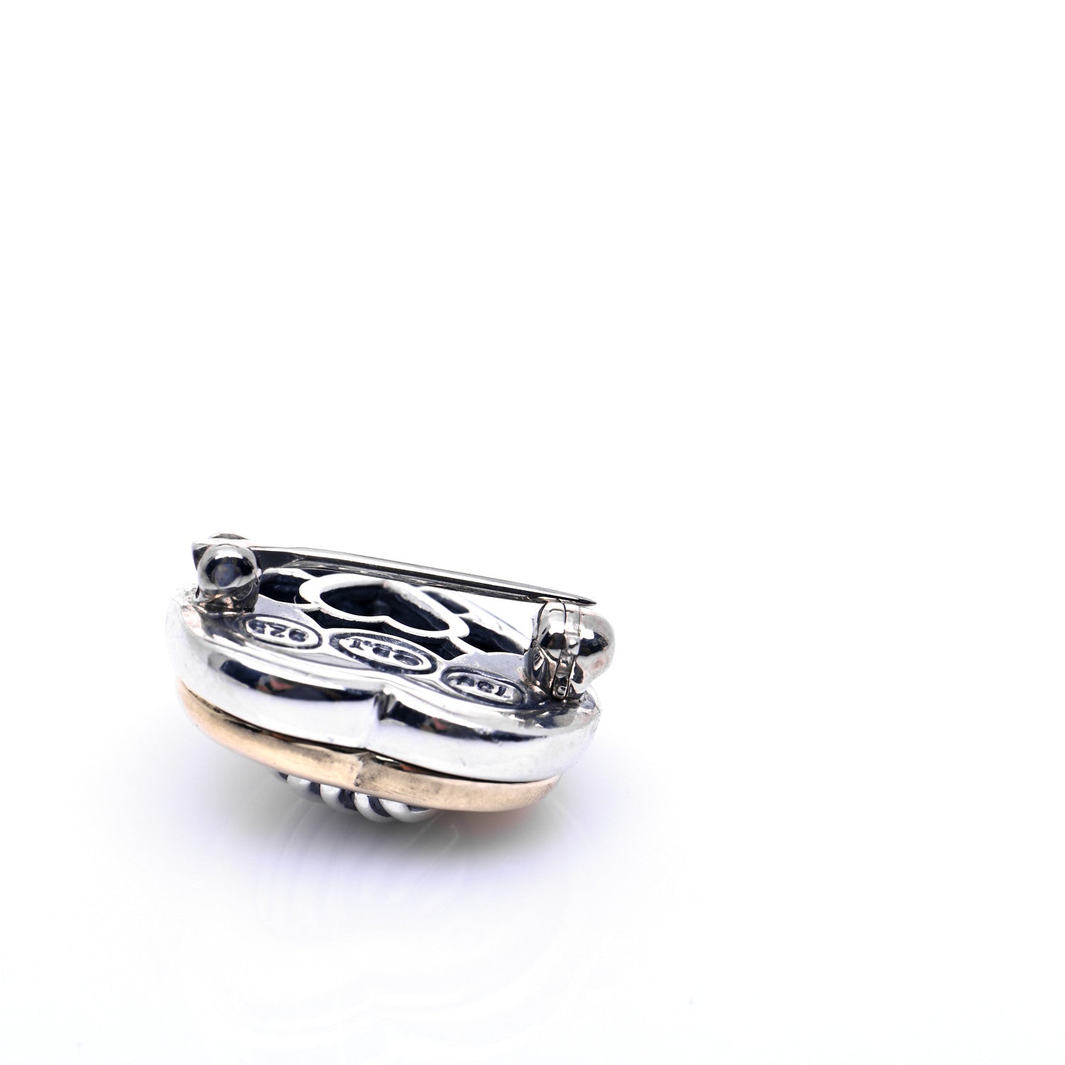 David Yurman Sterling Silver 18K Yellow Gold Diamond Heart Brooch Pin 4 of 5