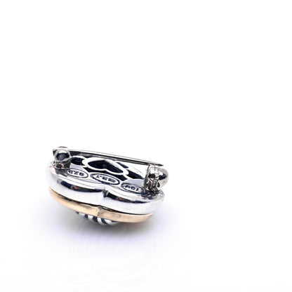 David Yurman Sterling Silver 18K Yellow Gold Diamond Heart Brooch Pin 4 of 5