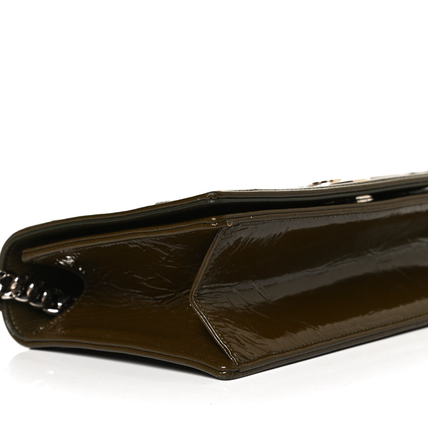 Patent Medium Diorama Flap Bag Green