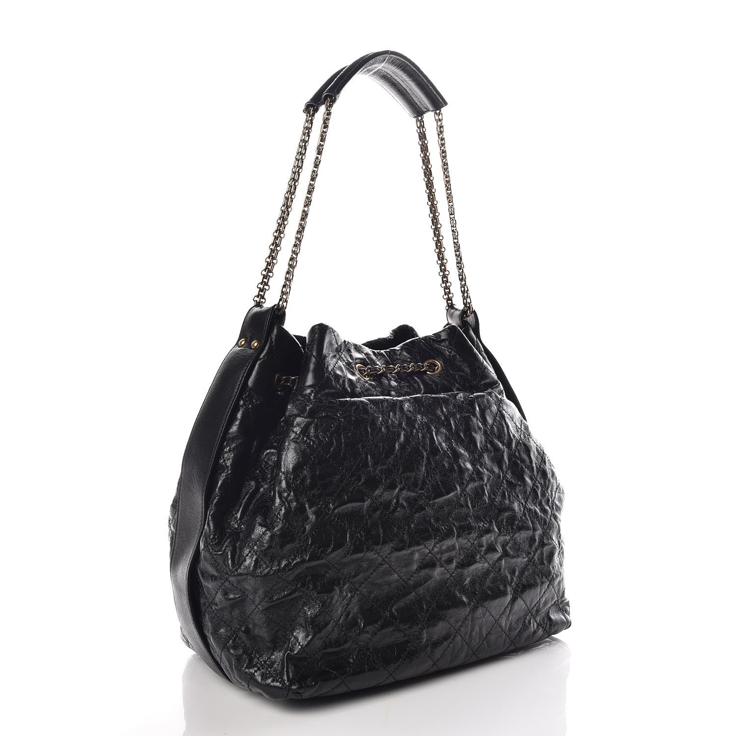 Chanel Glazed Calfskin Stingray Drawstring Bucket Black 3 of 9