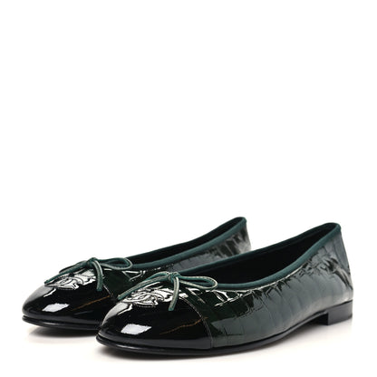 Chanel Patent Calfskin Crocodile Embossed Ballerina Flats 41 Dark Green Black 4 of 10