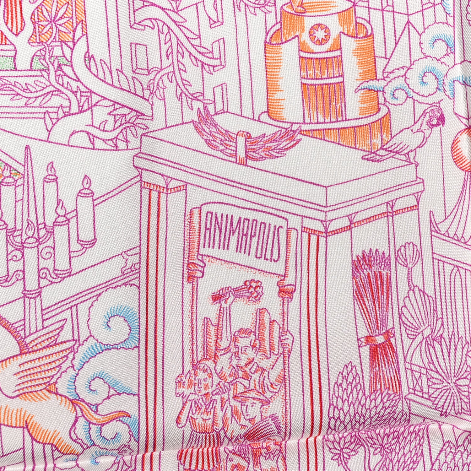 Hermes Silk Animapolis Scarf 90 White Fuchsia Multicolor 5 of 6
