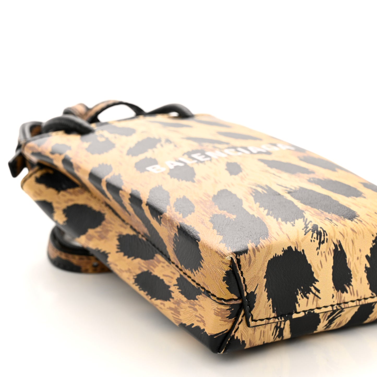 Smooth Calfskin Leopard Print Logo Shopping Phone Holder Bag Beige Black