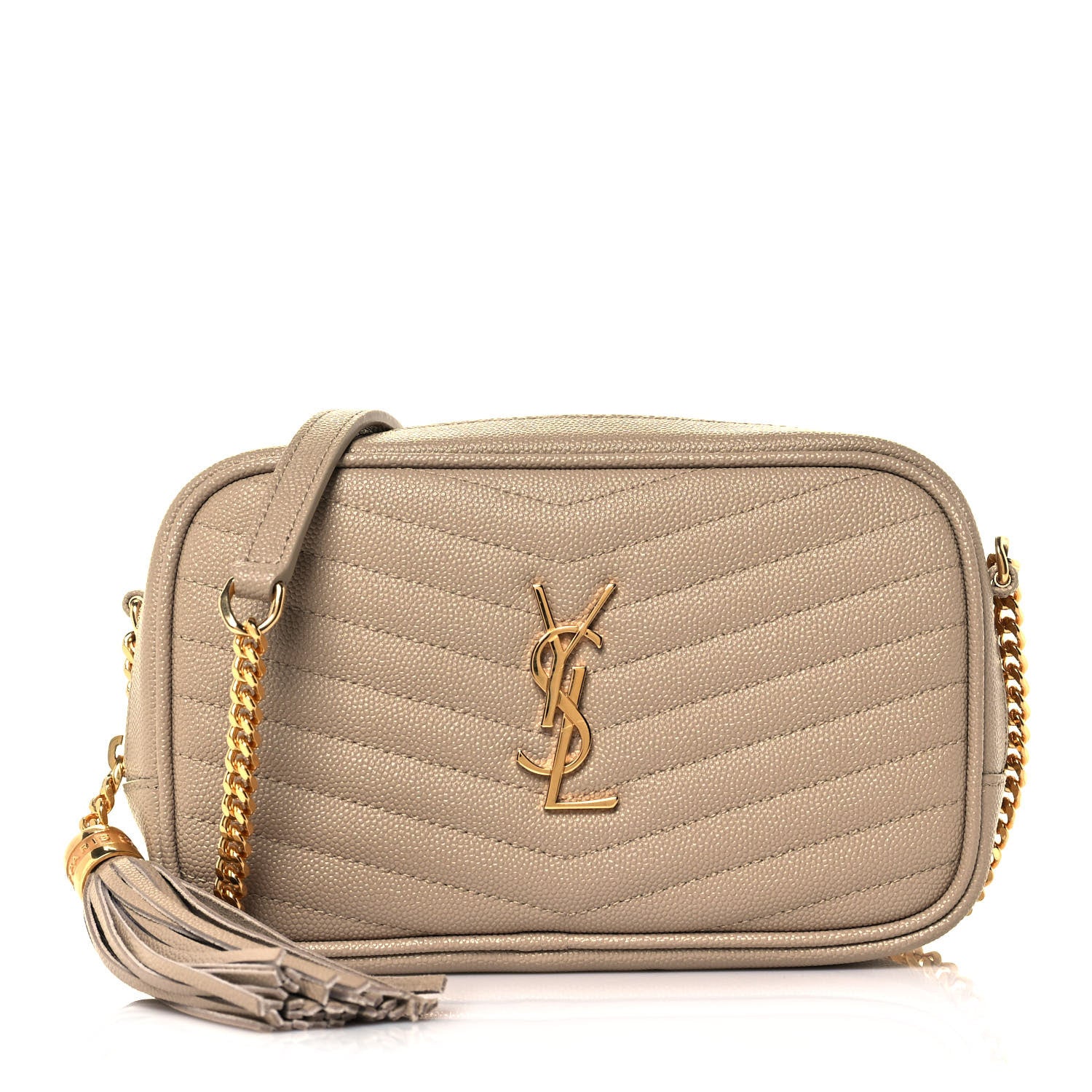 Saint Laurent Grain De Poudre Matelasse Monogram Mini Lou Camera Bag Dark Beige 1 of 11