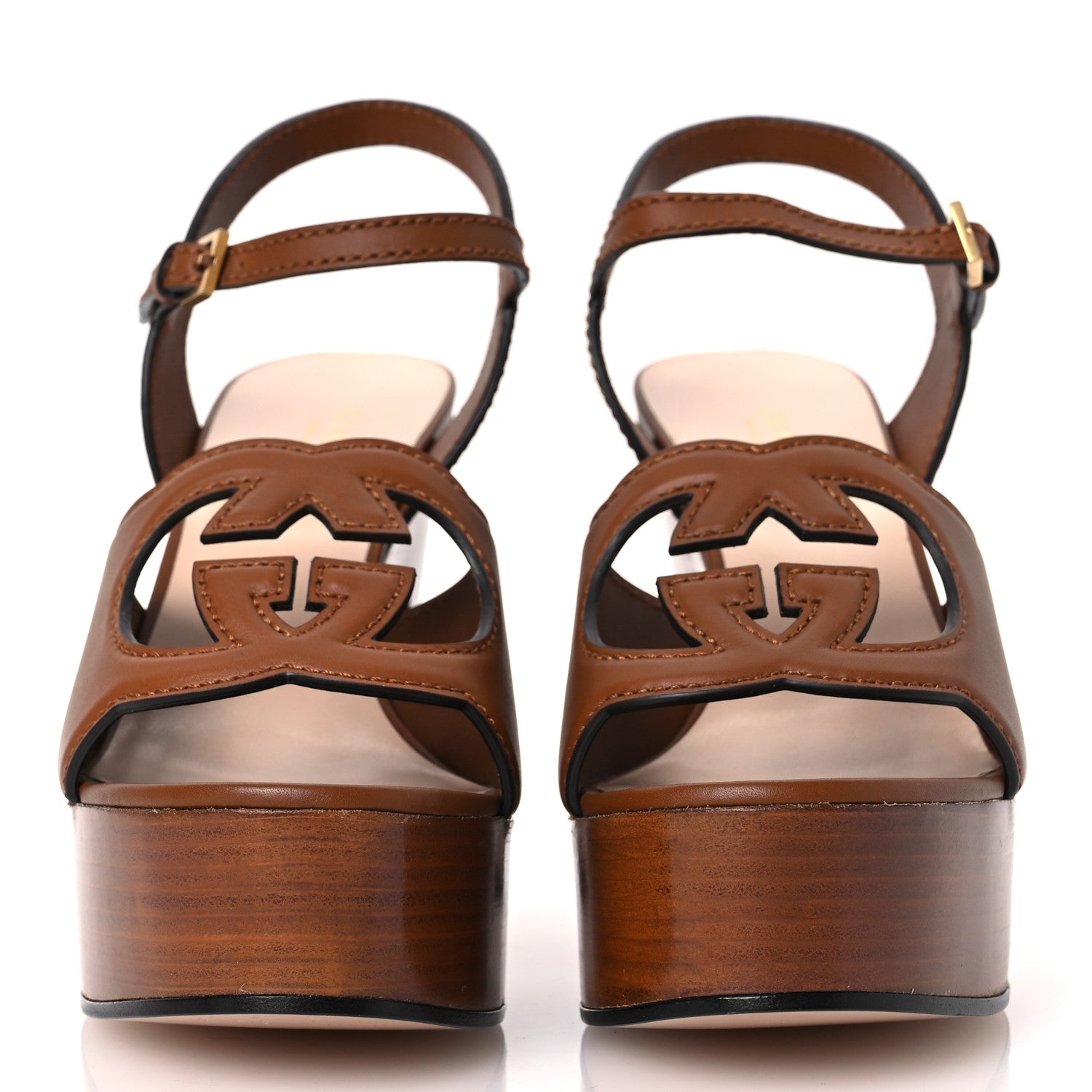 Gucci Cosmos Softy Calfskin Wooden Interlocking G Cut-Out 30/120mm Platform Sandals 38.5 Cuir 3 of 11