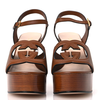 Gucci Cosmos Softy Calfskin Wooden Interlocking G Cut-Out 30/120mm Platform Sandals 38.5 Cuir 3 of 11