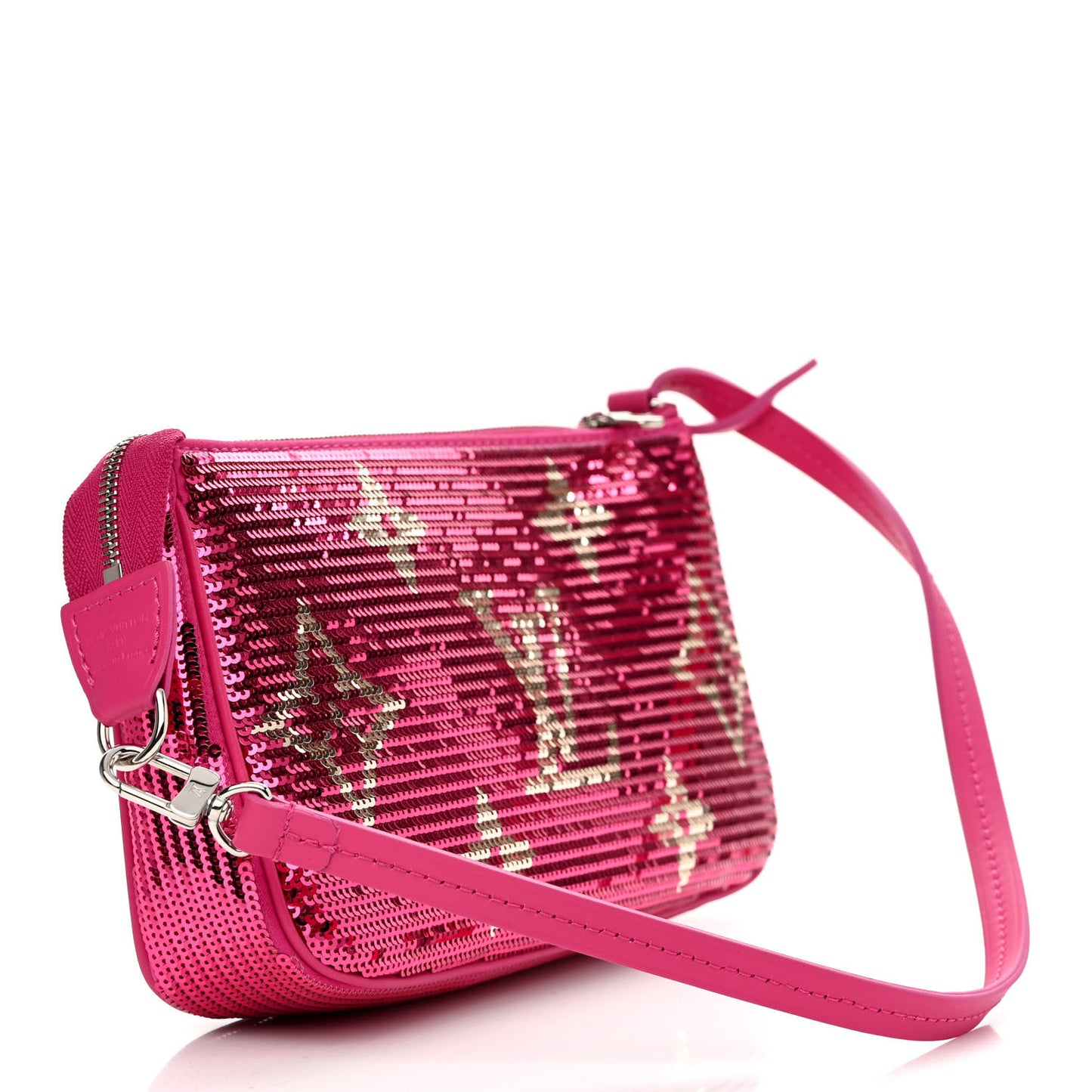 Satin Sequin Monogram Giant Pochette Accessories Fuchsia