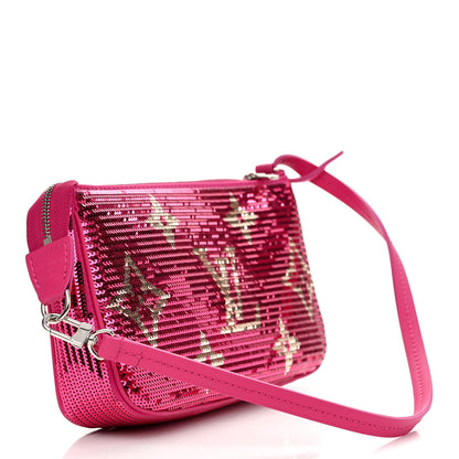 Louis Vuitton Satin Sequin Monogram Giant Pochette Accessories Fuchsia 3 of 8