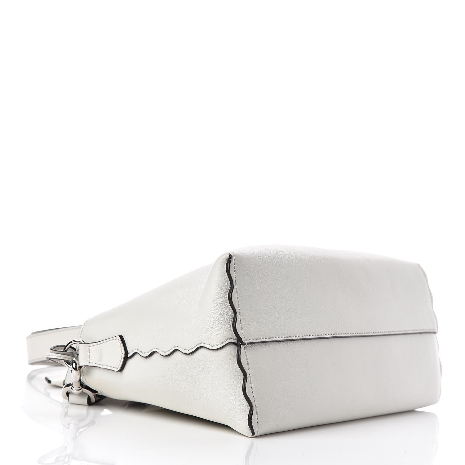 Fendi Vitello Dolce Scalloped Studded Medium By The Way Boston Bag White Ice 4 of 10