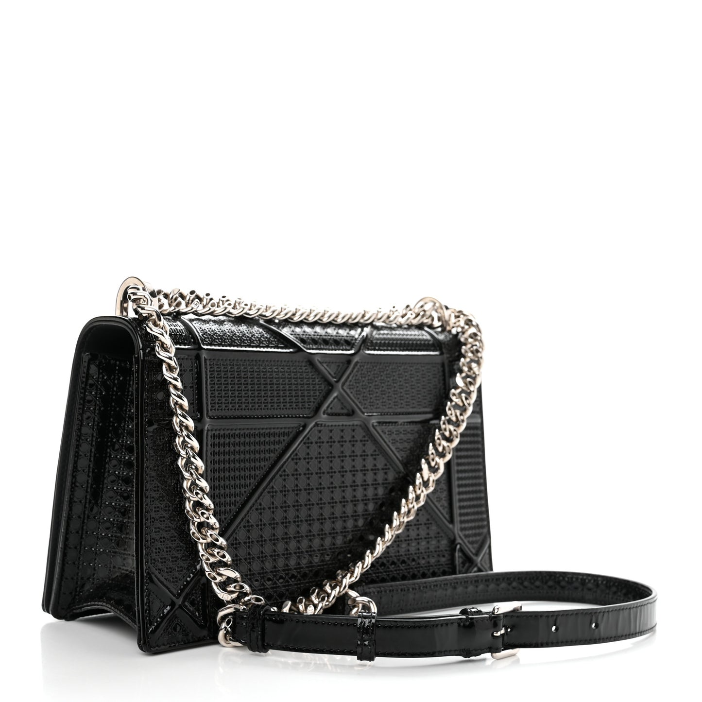 Metallic Patent Micro-Cannage Medium Diorama Flap Bag Graphite