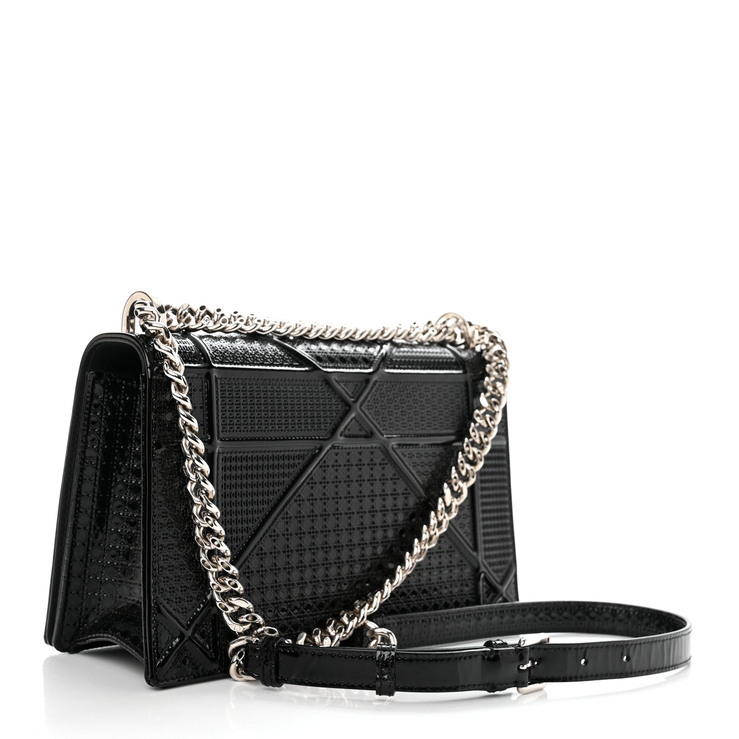 Christian Dior Metallic Patent Micro-Cannage Medium Diorama Flap Bag Graphite 3 of 11