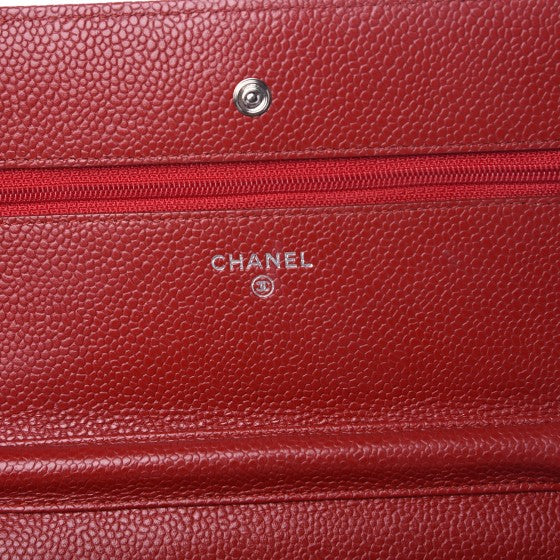 Caviar Quilted Wallet on Chain WOC Red