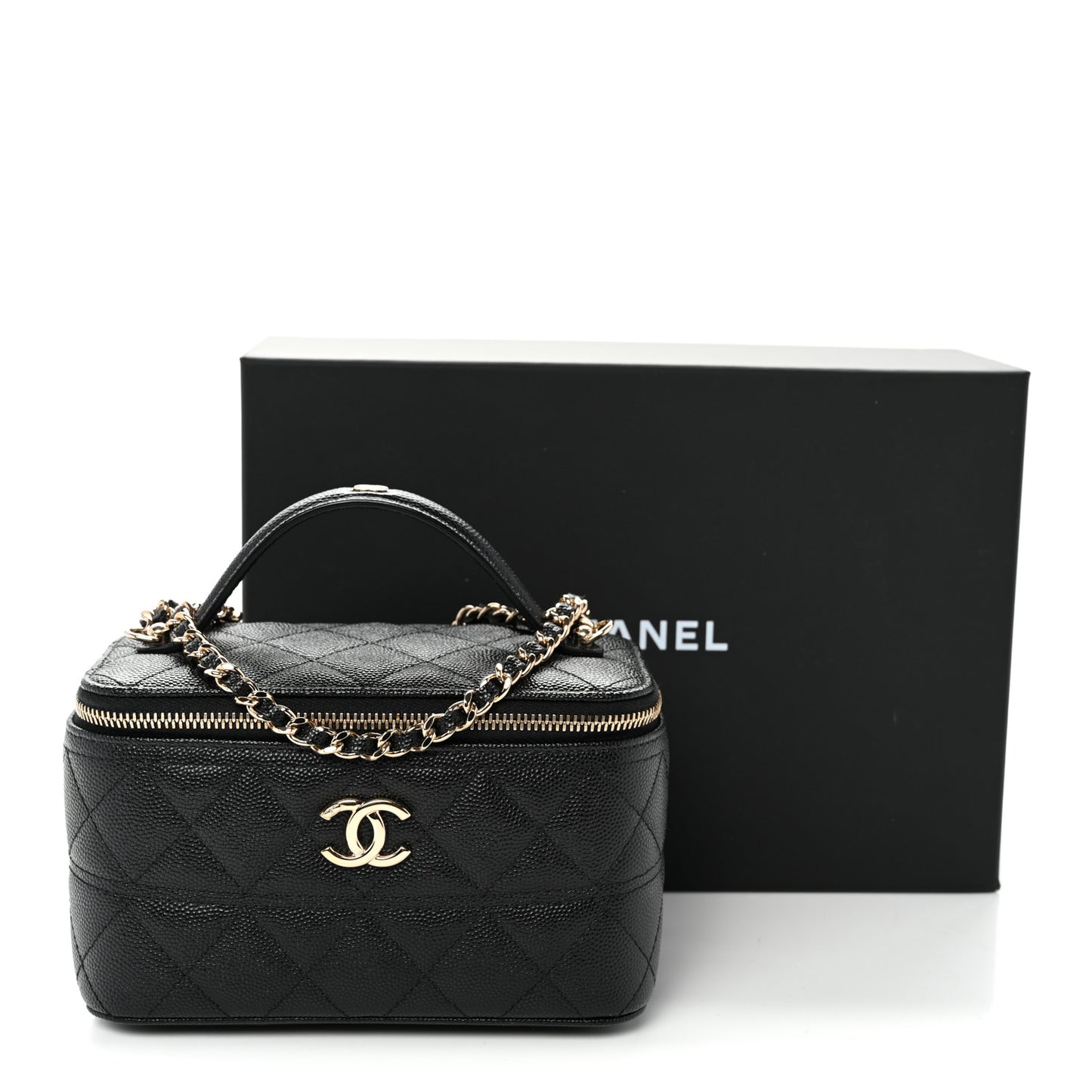 Caviar Quilted Trendy Handle Mini Vanity Black