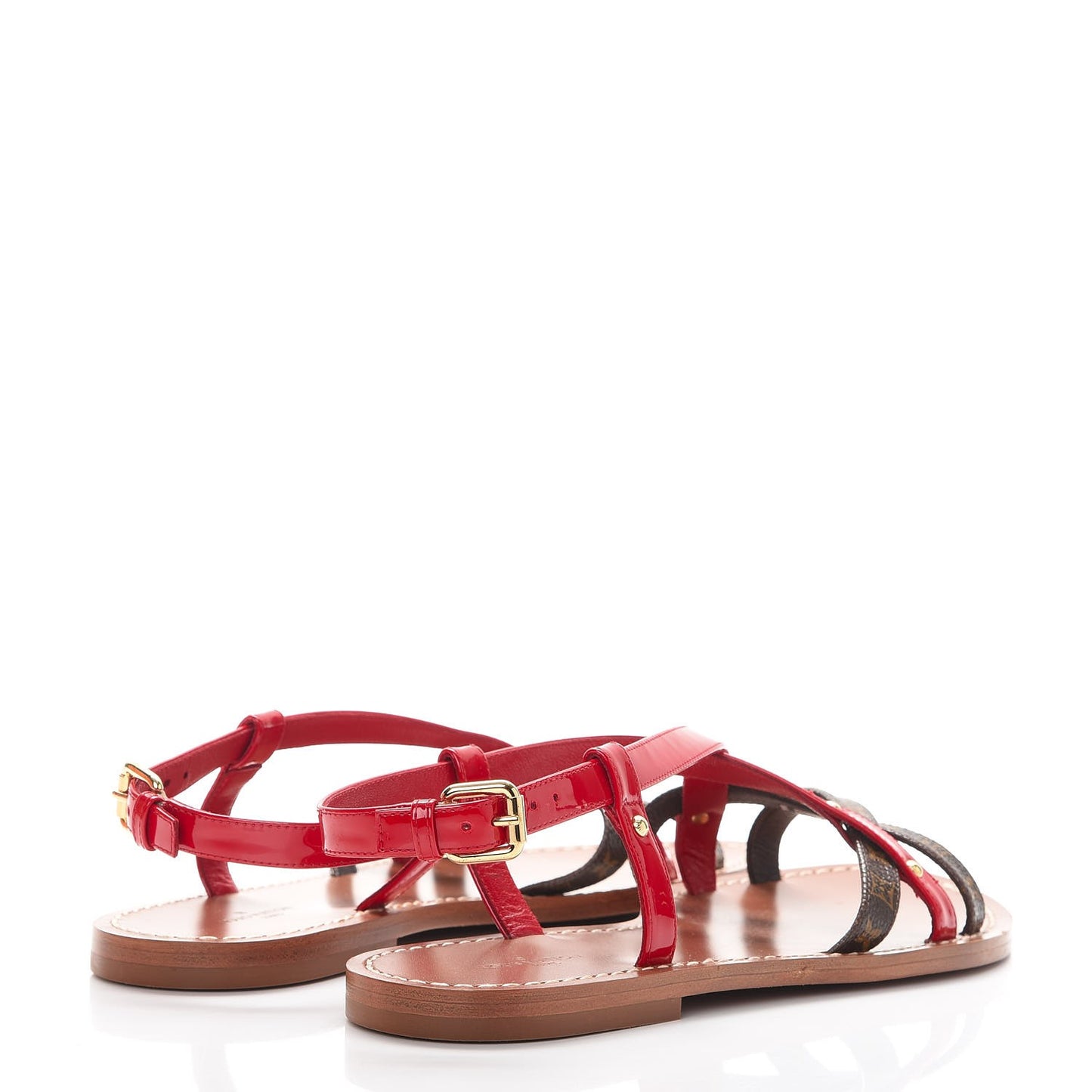 Monogram Patent Carimbo Flat Sandals 37.5 Red