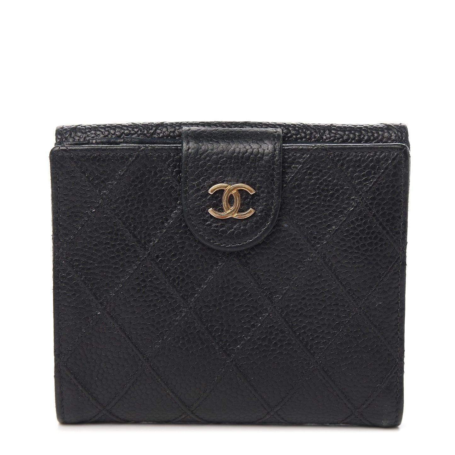 Caviar Stitched Compact French Flap Wallet Black
