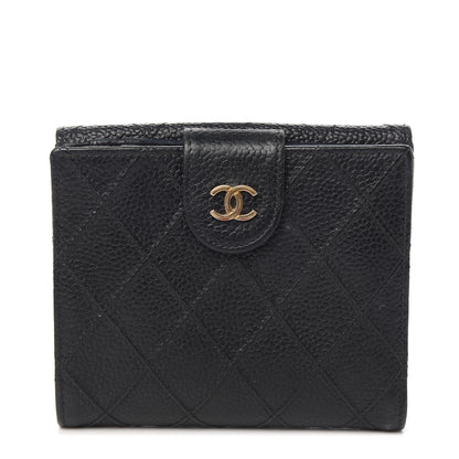Chanel Caviar Stitched Compact French Flap Wallet Black 1 of 8