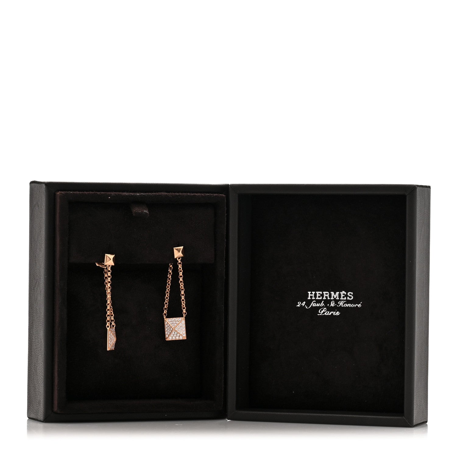 Hermes 18K Rose Gold Diamond Clou d'H Dangle Earrings 5 of 5