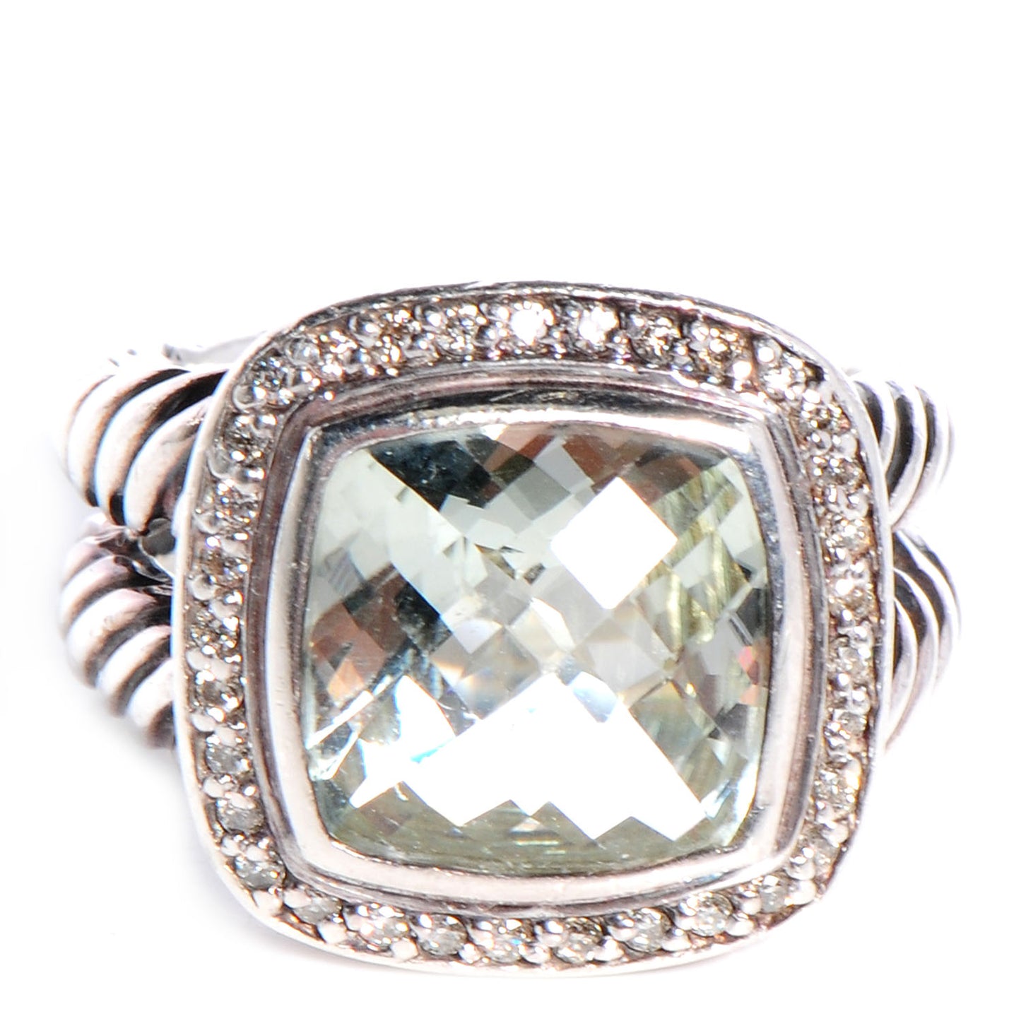 Sterling Silver Diamond Prasiolite Albion Ring 54 6.75