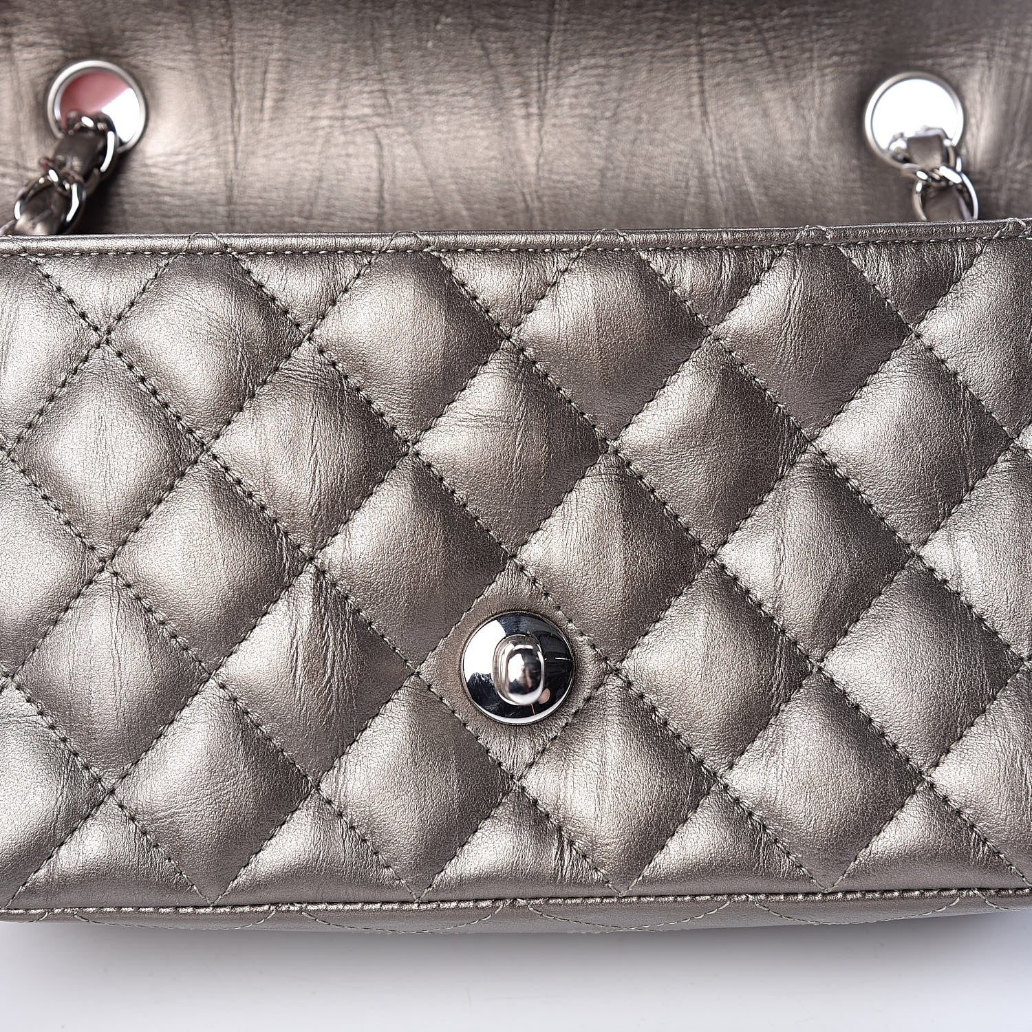 Chanel Iridescent Calfskin Quilted Mini Rectangular Flap Dark Silver 12 of 13