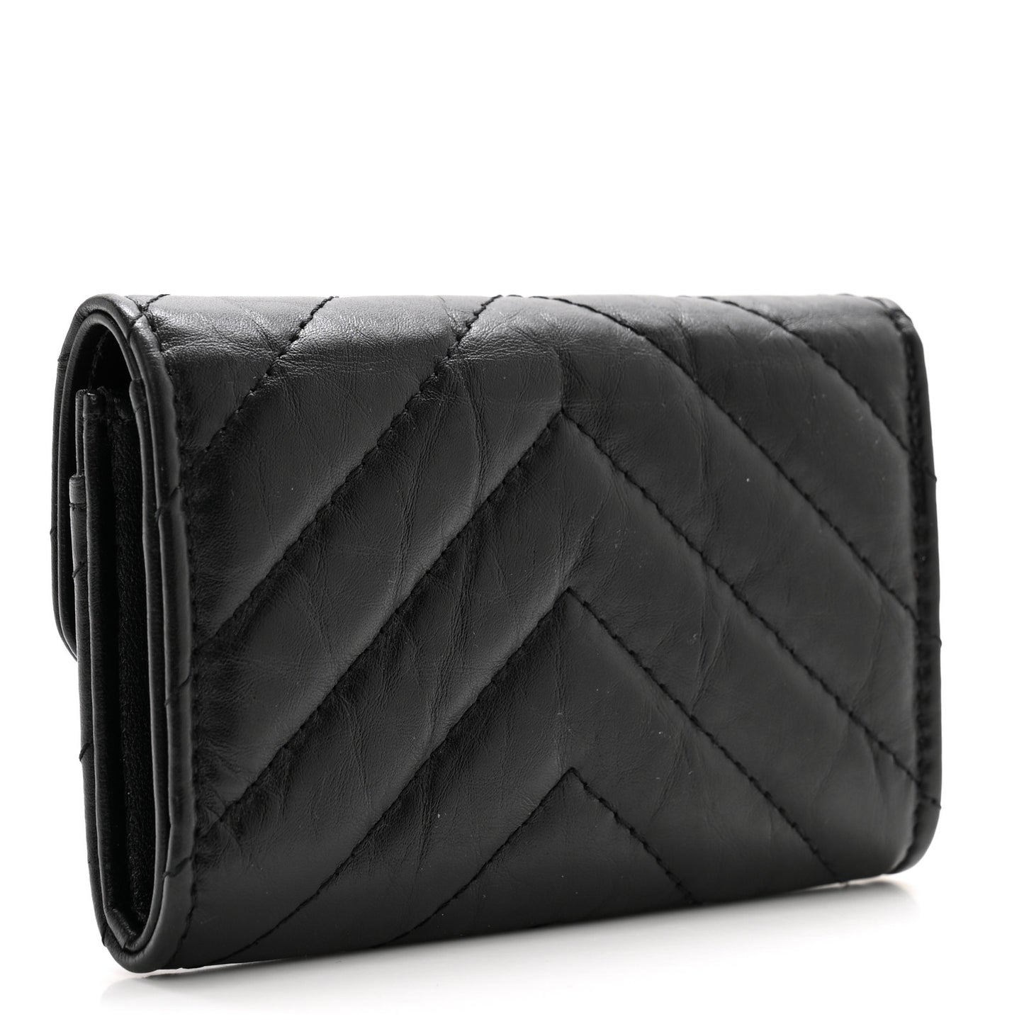 Aged Calfskin Chevron Quilted Reissue Card Holder Wallet So Black
