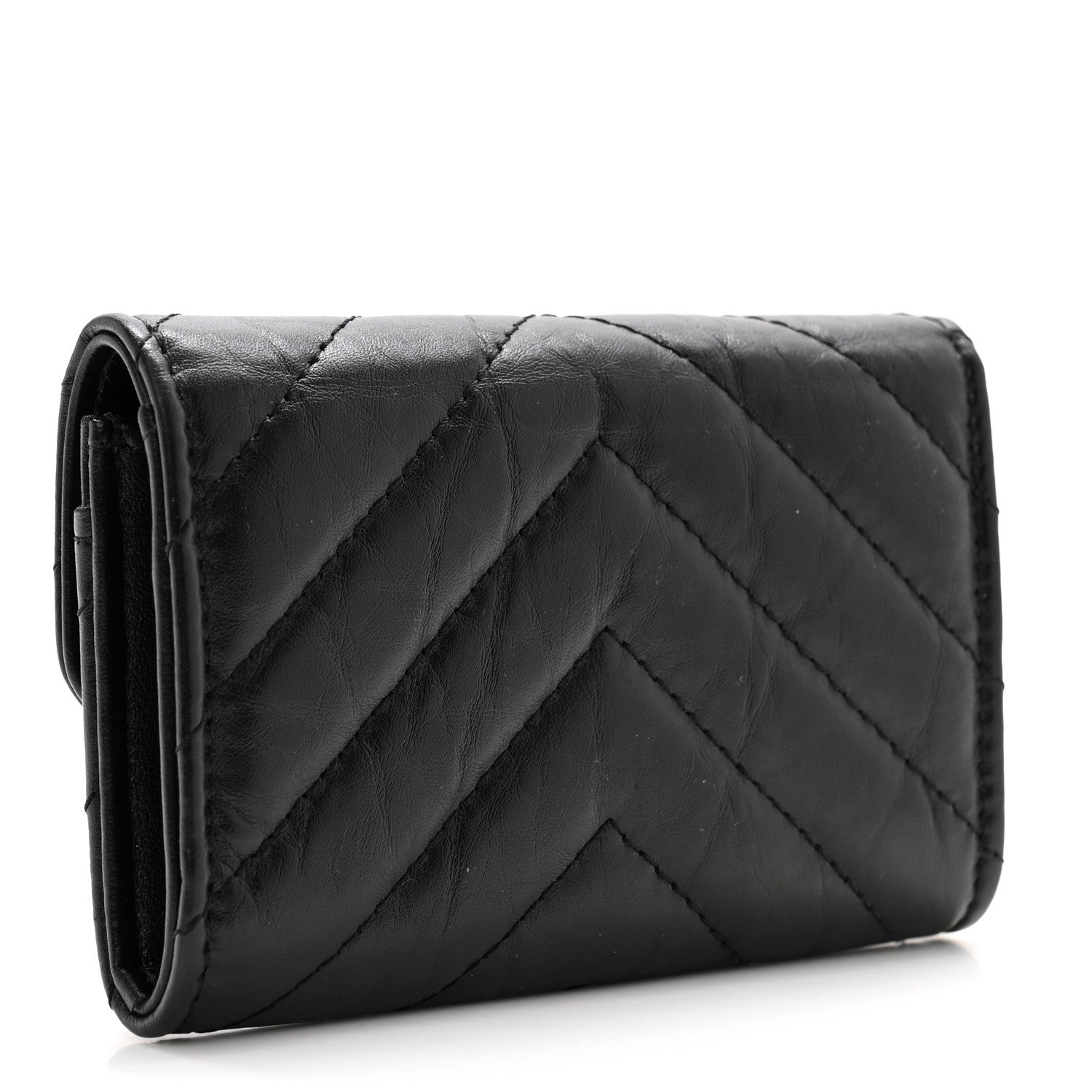 Chanel Aged Calfskin Chevron Quilted Reissue Card Holder Wallet So Black 3 of 10
