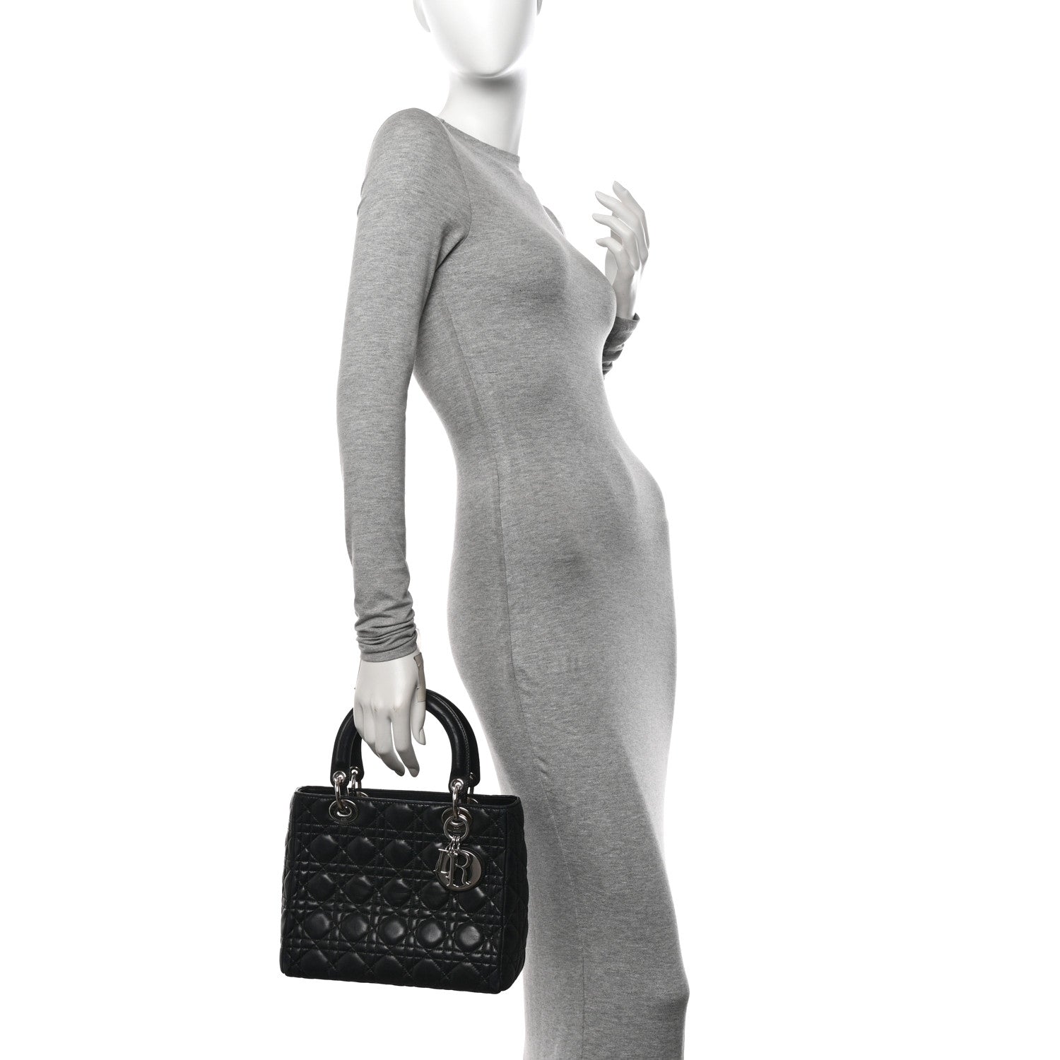 Christian Dior Lambskin Cannage Medium Lady Dior Black 2 of 16