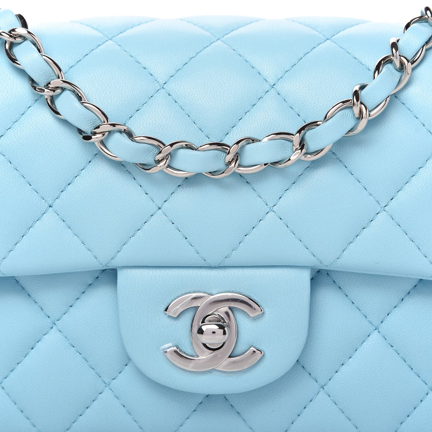 Lambskin Quilted Mini Rectangular Flap Neon Blue