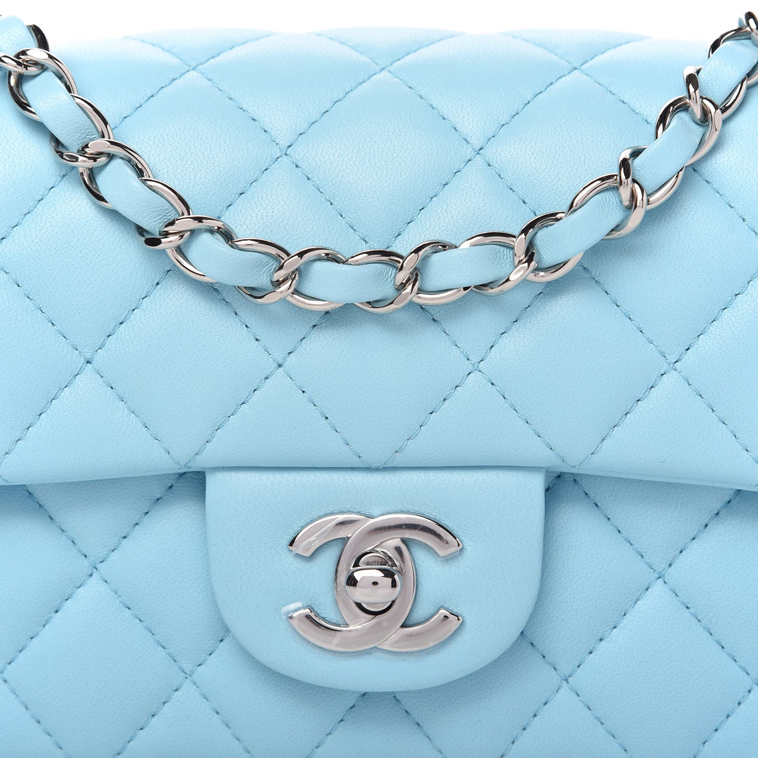 Chanel Lambskin Quilted Mini Rectangular Flap Neon Blue 10 of 11