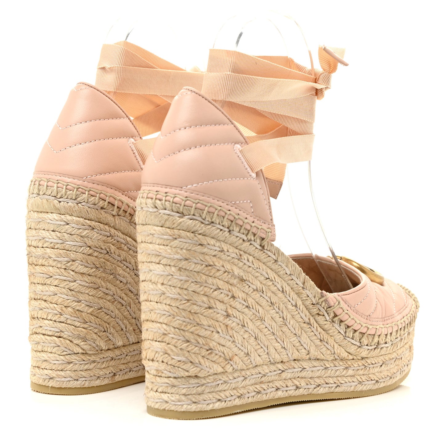 Nappa Matelasse GG Marmont Ankle Wrap Platform 35/120mm Espadrille Wedges 37.5 Skin Rose