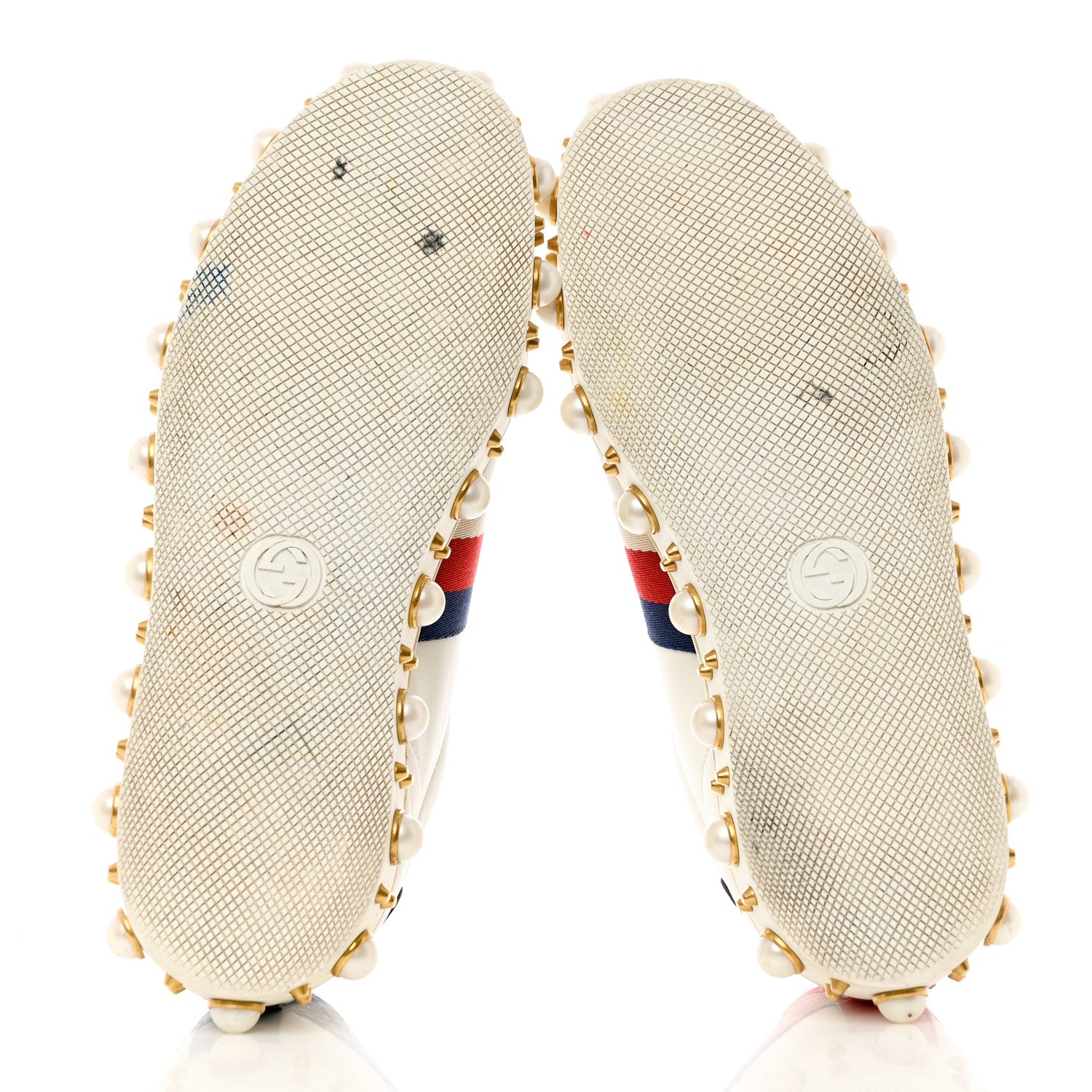Gucci Calfskin Ayers Web Pearl Studded Womens Ace Sneakers 37 White 5 of 11
