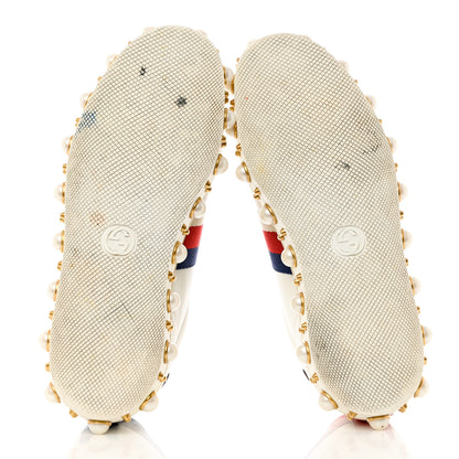 Gucci Calfskin Ayers Web Pearl Studded Womens Ace Sneakers 37 White 5 of 11