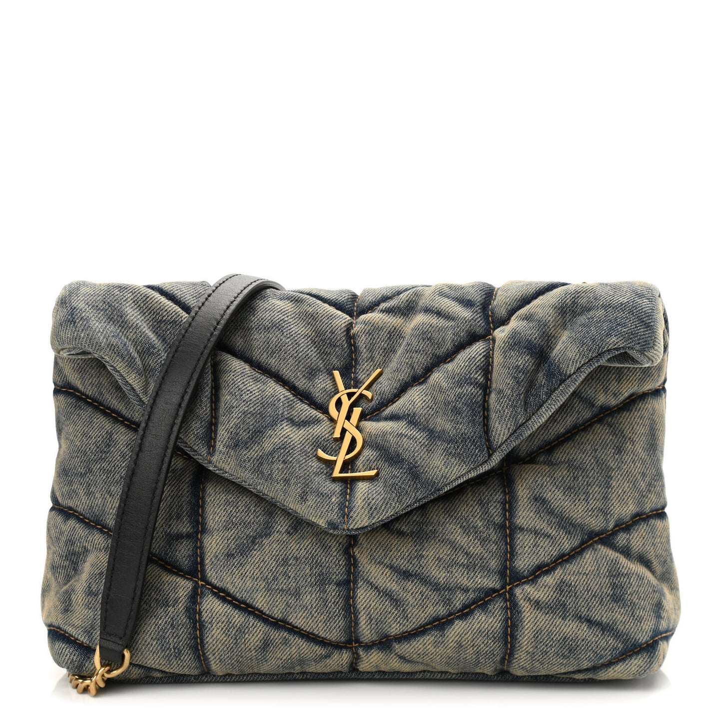 Denim Quilted Toy Loulou Puffer Monogram Chain Satchel Blue Black