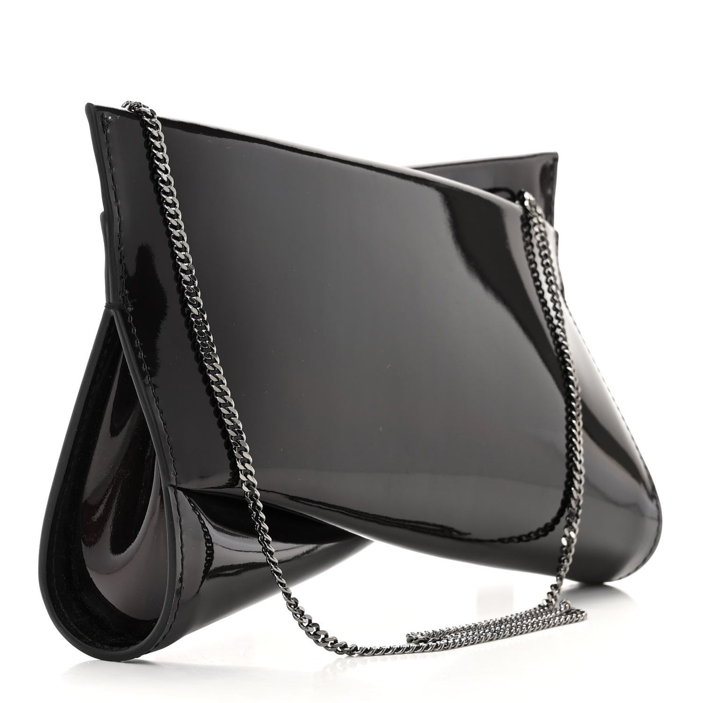 Metallic Patent Psychic Small Loubi Twist Zip Chain Clutch Bag Studio Black