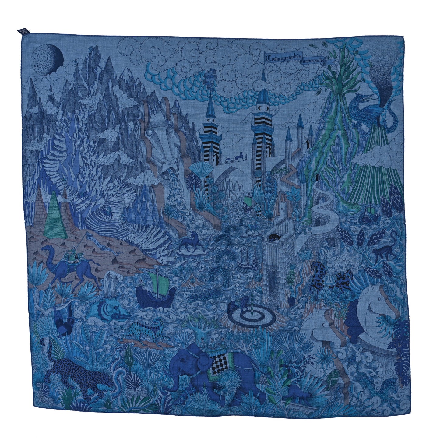 Cashmere Silk Cosmographia Universalis Shawl 140 Bleu Chine Canard