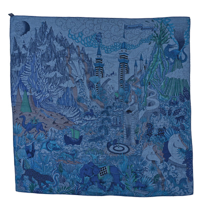 Hermes Cashmere Silk Cosmographia Universalis Shawl 140 Bleu Chine Canard 1 of 4