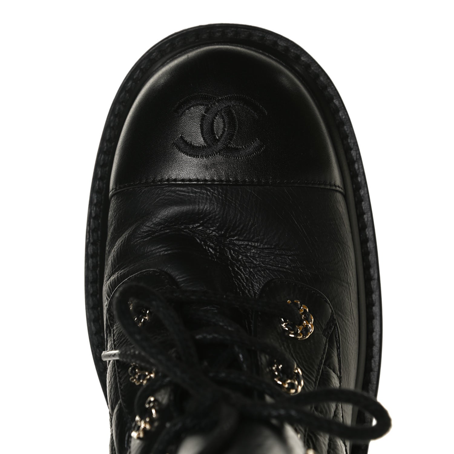 Chanel Shiny Goatskin Calfskin Quilted Lace Up Combat Boots 38 Black 12 of 13