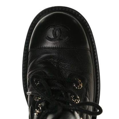 Chanel Shiny Goatskin Calfskin Quilted Lace Up Combat Boots 38 Black 12 of 13