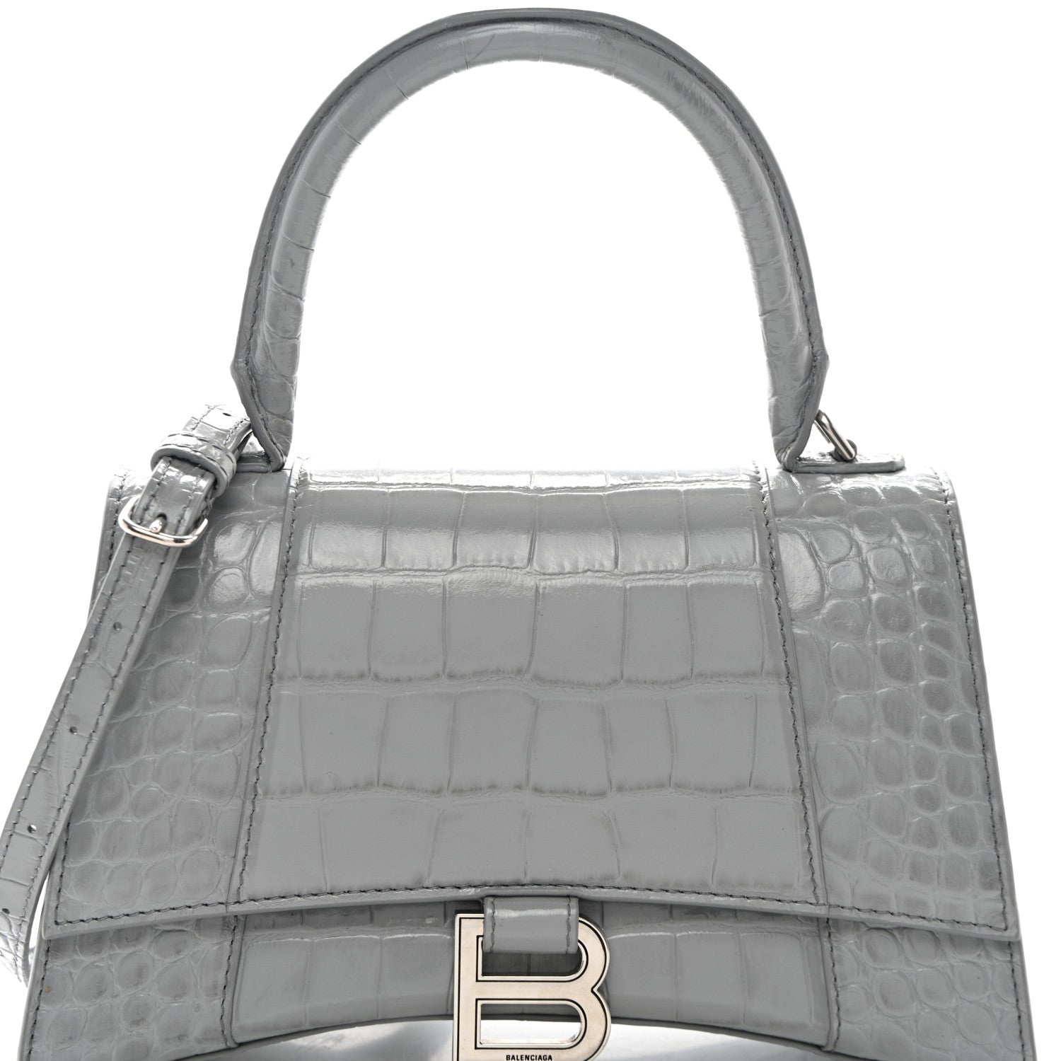 Balenciaga Shiny Calfskin Crocodile Embossed Small Hourglass Top Handle Bag Balenciaga Grey 8 of 10