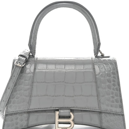 Balenciaga Shiny Calfskin Crocodile Embossed Small Hourglass Top Handle Bag Balenciaga Grey 8 of 10