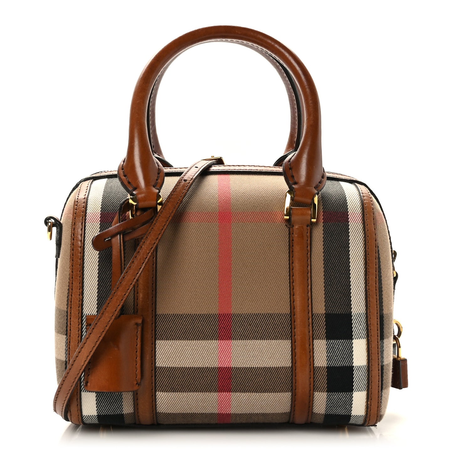 House Check Bridle Calfskin Small Alchester Bowling Bag Dark Tan