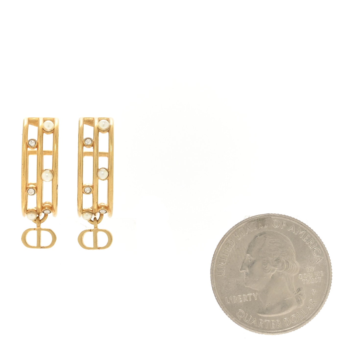 Pearl Crystal CD Hoop Earrings Gold