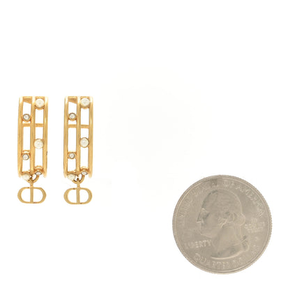 Christian Dior Pearl Crystal CD Hoop Earrings Gold 5 of 8